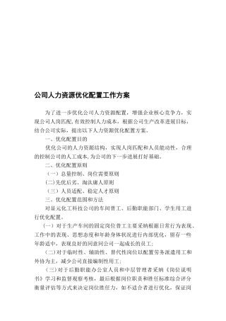 公司人力资源优化配置工作方案