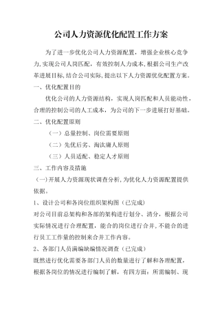公司人力资源优化配置工作方案