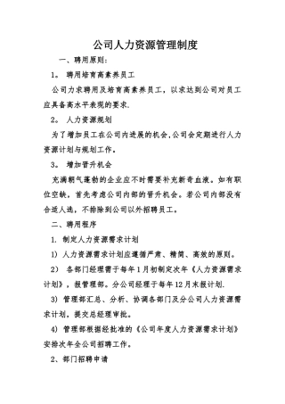公司人力资源管理制度