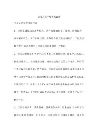 公司人员年度考核评语