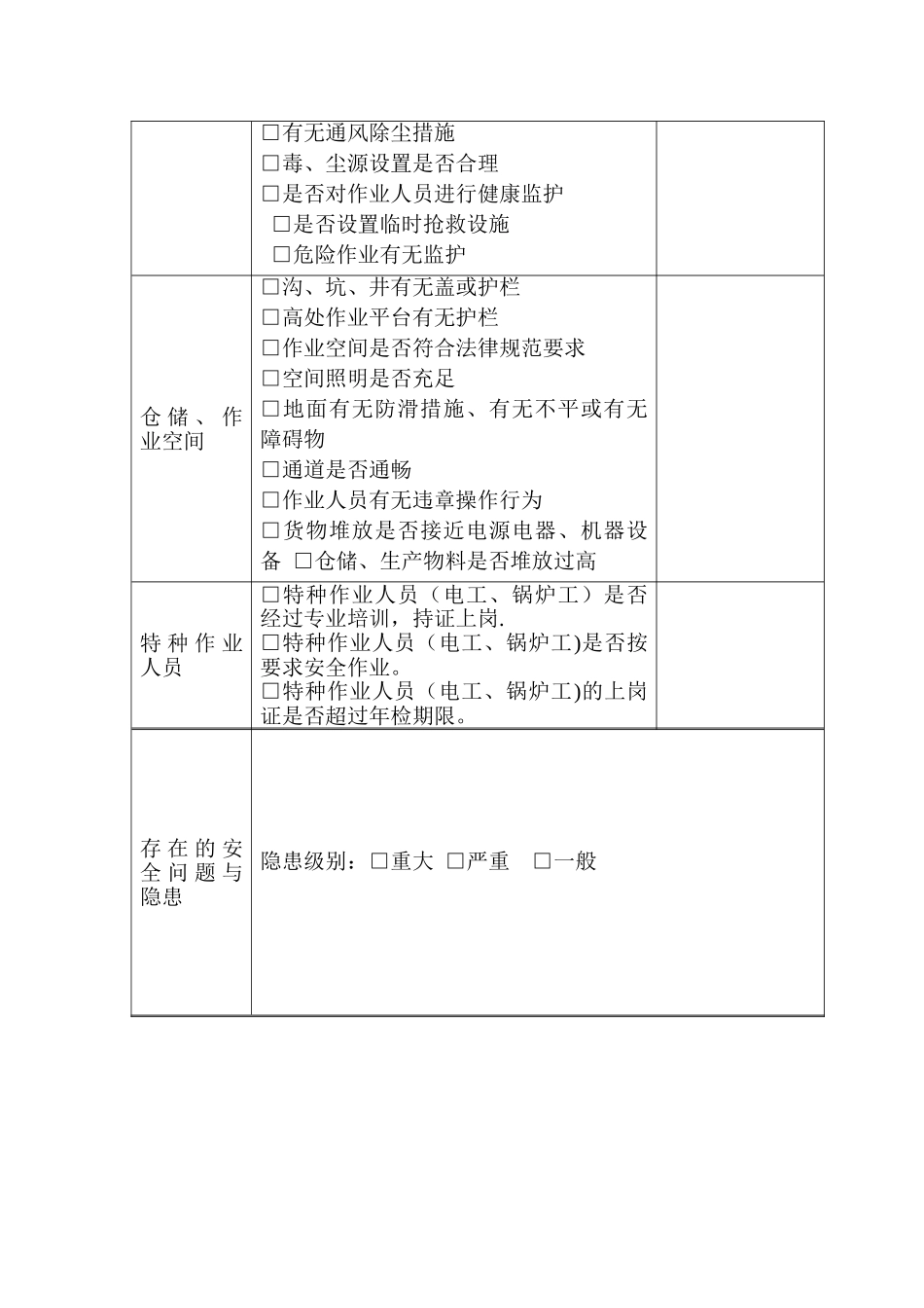 公司企业日常安全生产检查记录表_第2页