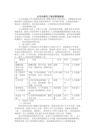公司内部员工培训管理制度