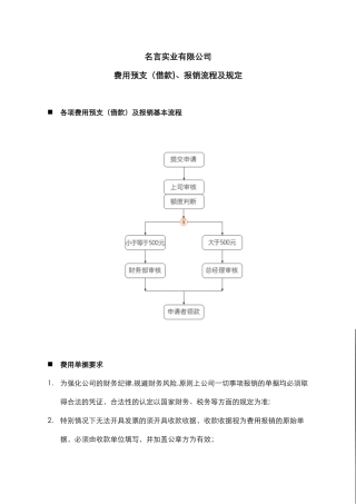 公司制度——财务预支、报销管理规定