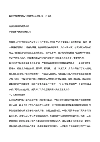 公司制度体系建设与管理情况总结汇报