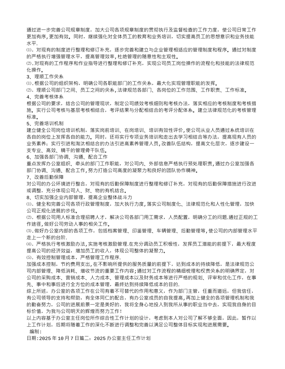 公司办公室主任工作计划_第2页