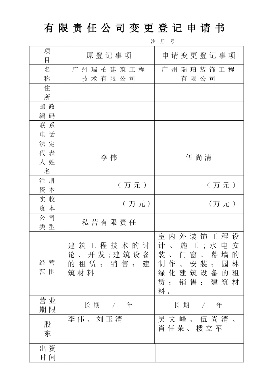 公司变更登记表_第1页