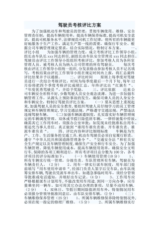 公司司机驾驶员考核评比方案