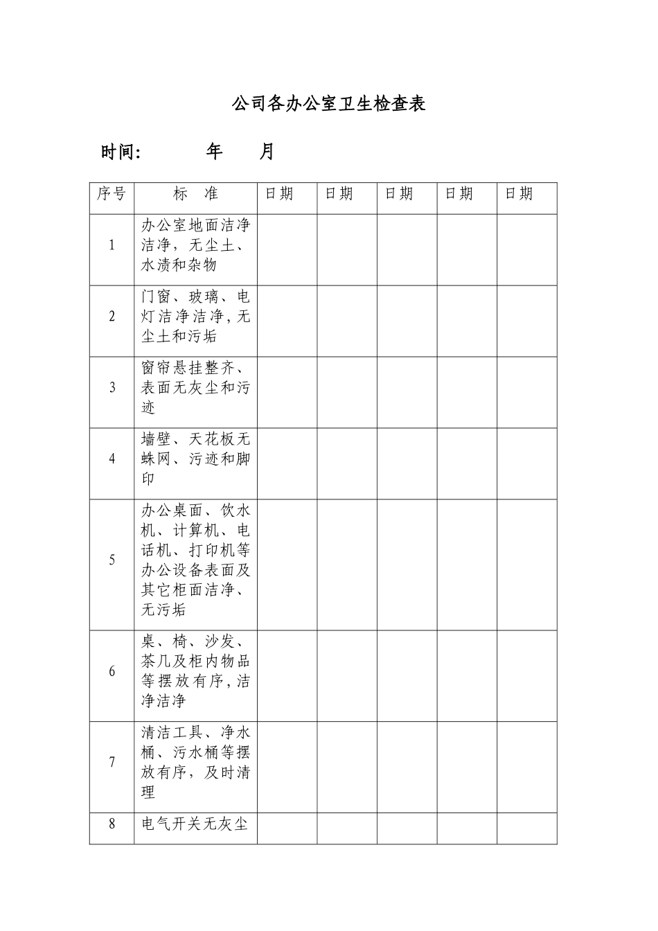 公司各办公室卫生检查表_第1页