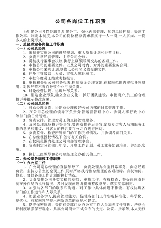 公司各岗位工作职责-