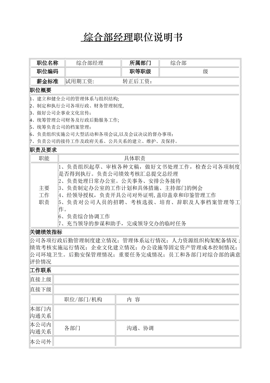 公司各岗位职位说明书_第1页