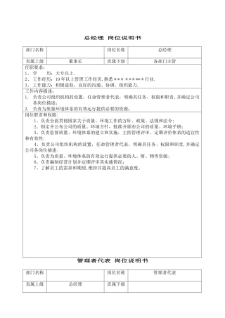 公司各类岗位说明书0