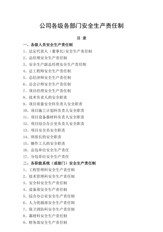 公司各级各部门安全生产责任制