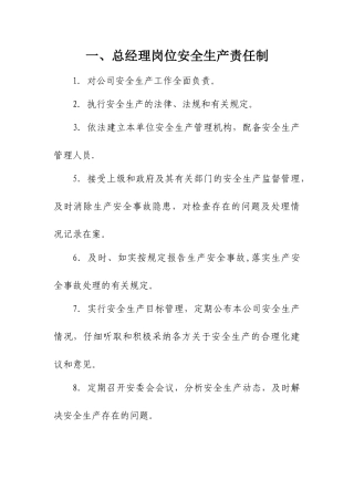 公司各级人员岗位安全生产责任制