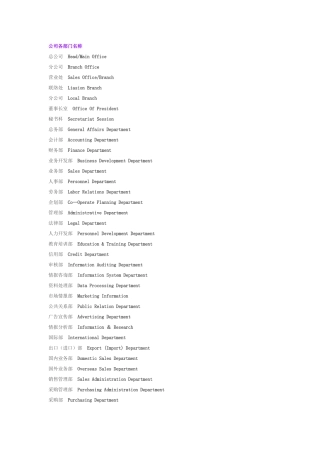 公司各部门名称