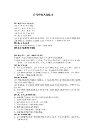 公司合伙人协议书