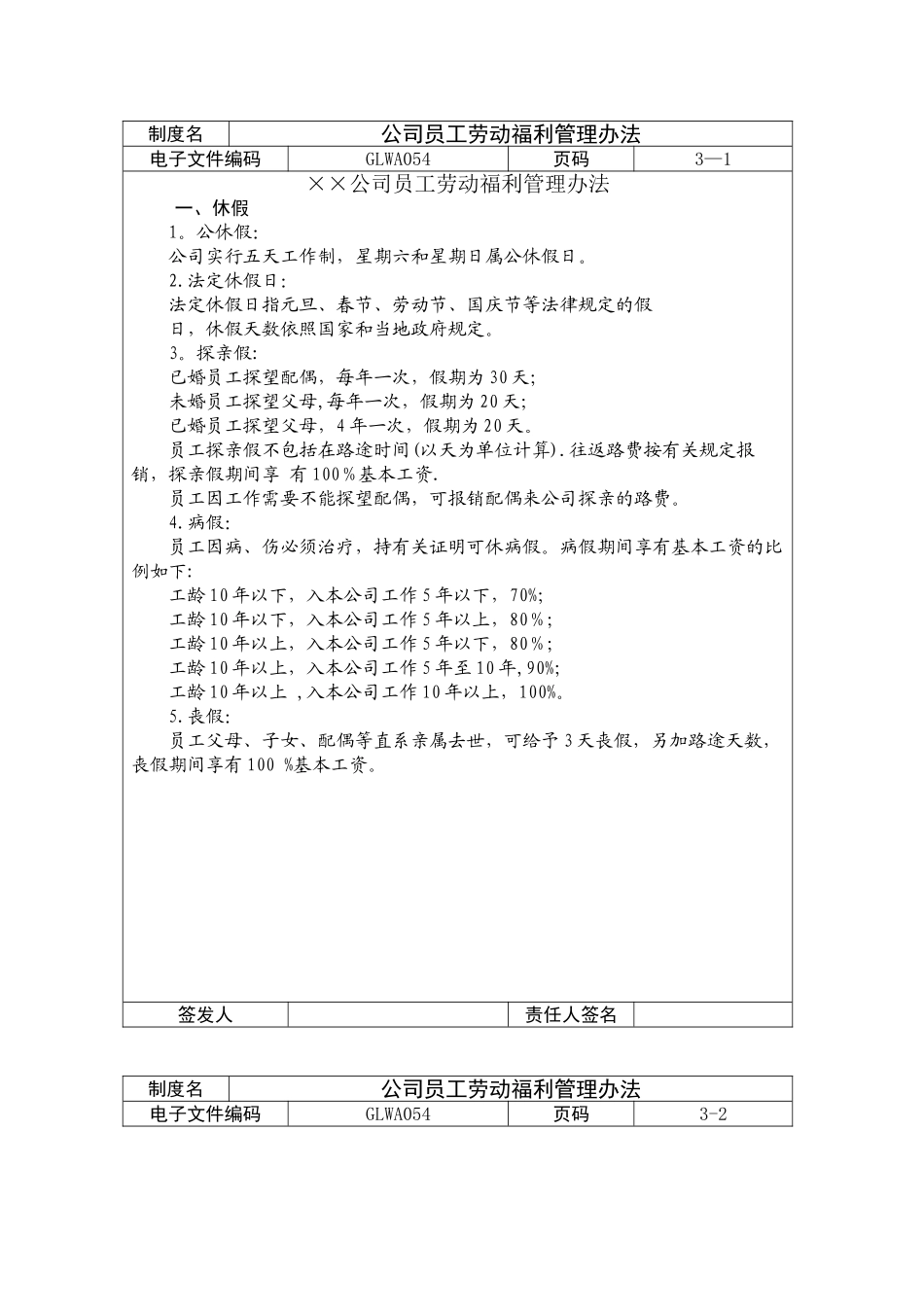 公司员工劳动福利管理办法_第1页
