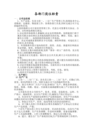 公司员工各岗位工作职责