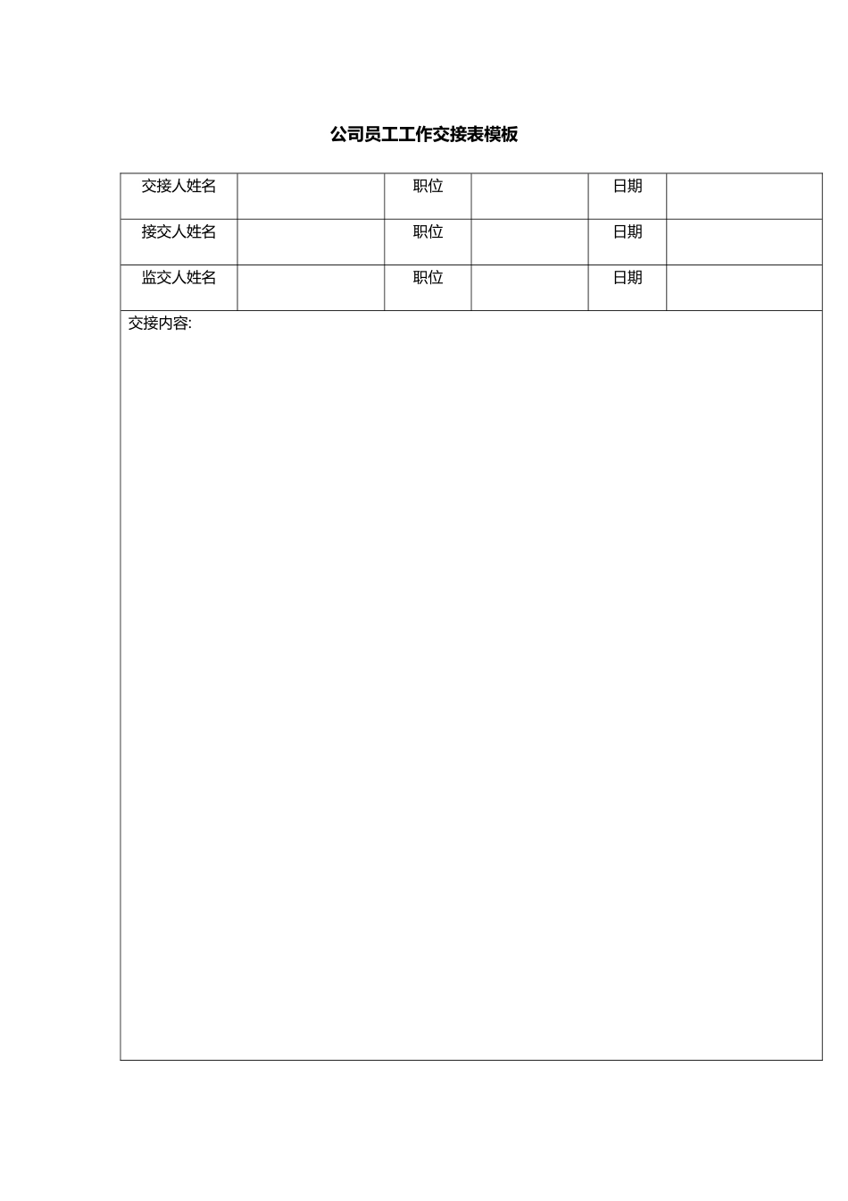 公司员工工作交接表模板_第1页
