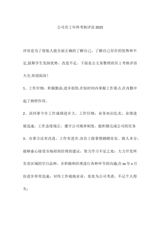 公司员工年终考核评语2025