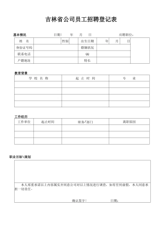 公司员工招聘登记表模板