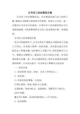 公司员工活动策划方案14137
