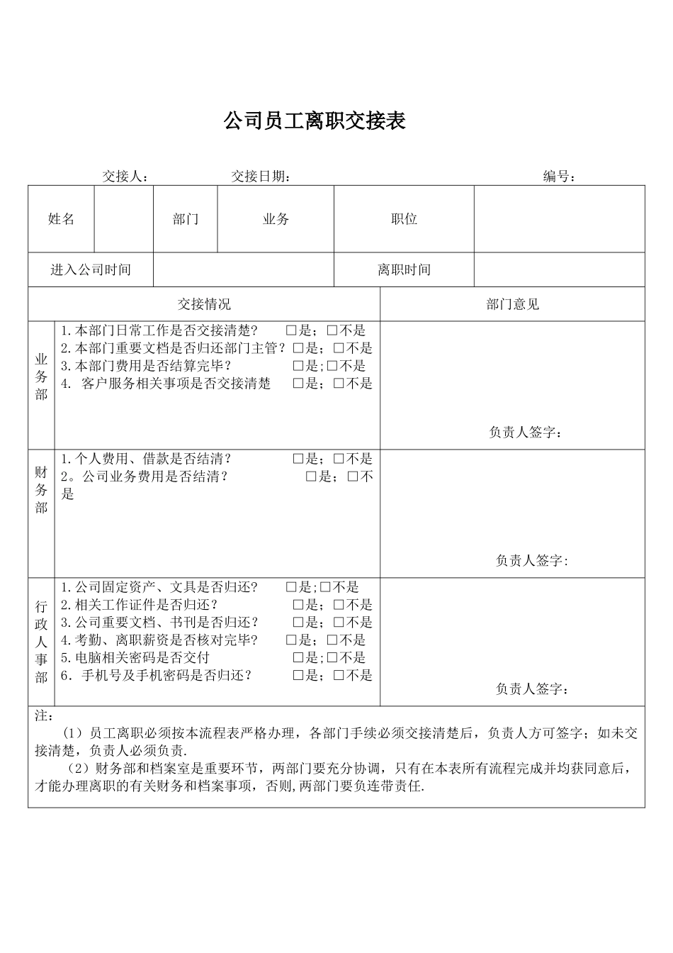 公司员工离职交接表60576_第1页