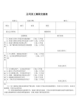 公司员工离职交接表60576