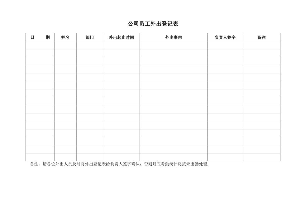 公司员工考勤登记表、外出登记表、请假单_第2页