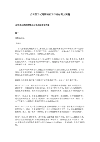 公司员工试用期转正工作总结范文两篇