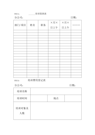 公司培训计划中的表格