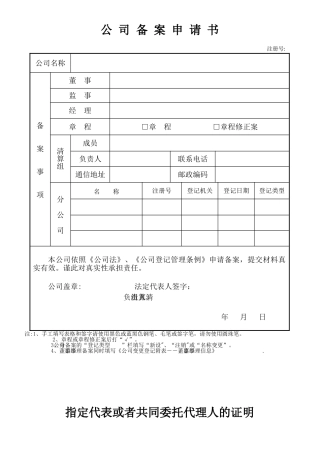 公司备案表格式