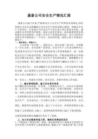 公司安全生产情况汇报