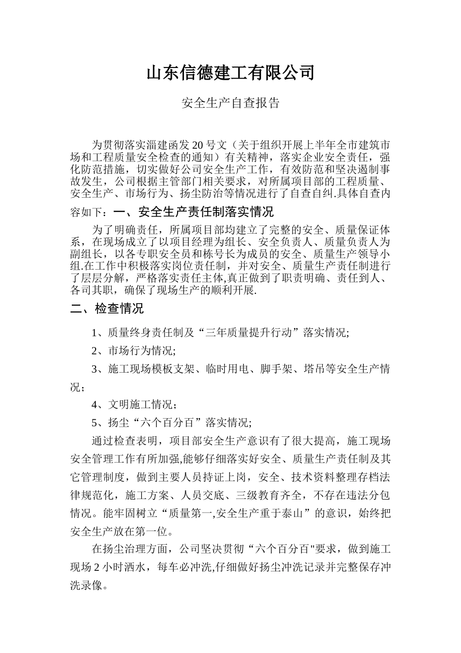 公司安全生产自查报告82515_第1页