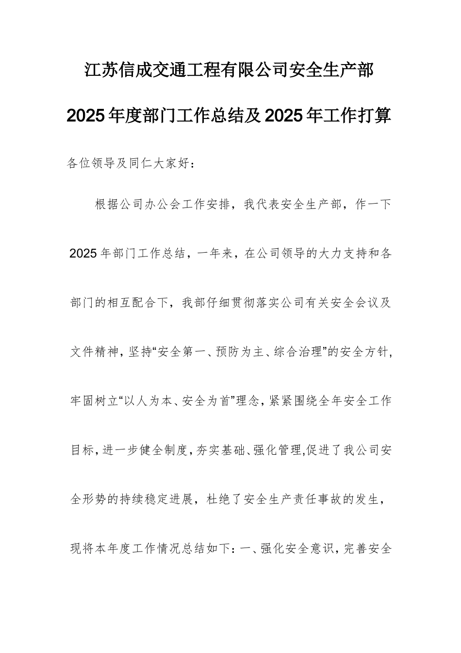 公司安全生产部2025年度部门安全工作总结_第1页