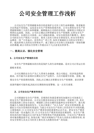 公司安全管理工作浅析