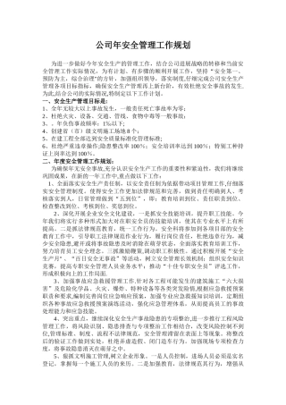 公司安全管理工作规划