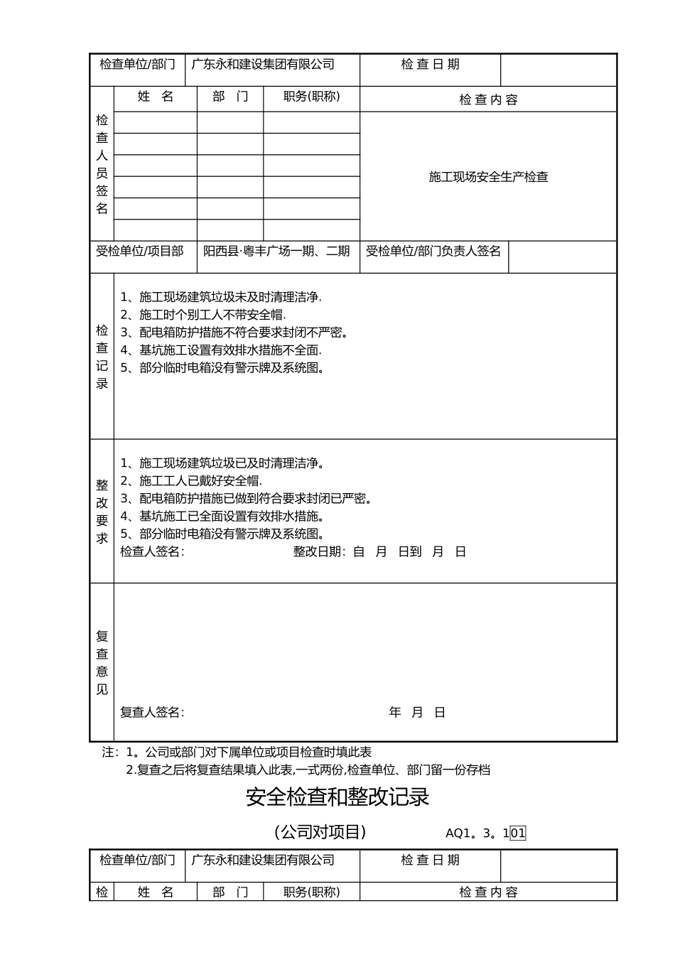 公司对项目部安全检查和整改记录_第3页