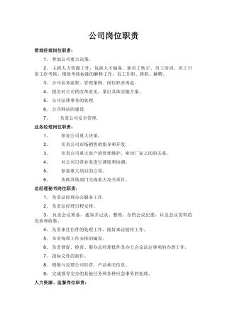 公司岗位职责大全15186