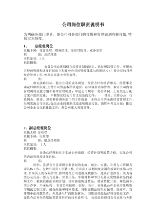公司岗位职责说明书-