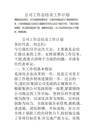 公司工作总结及工作计划