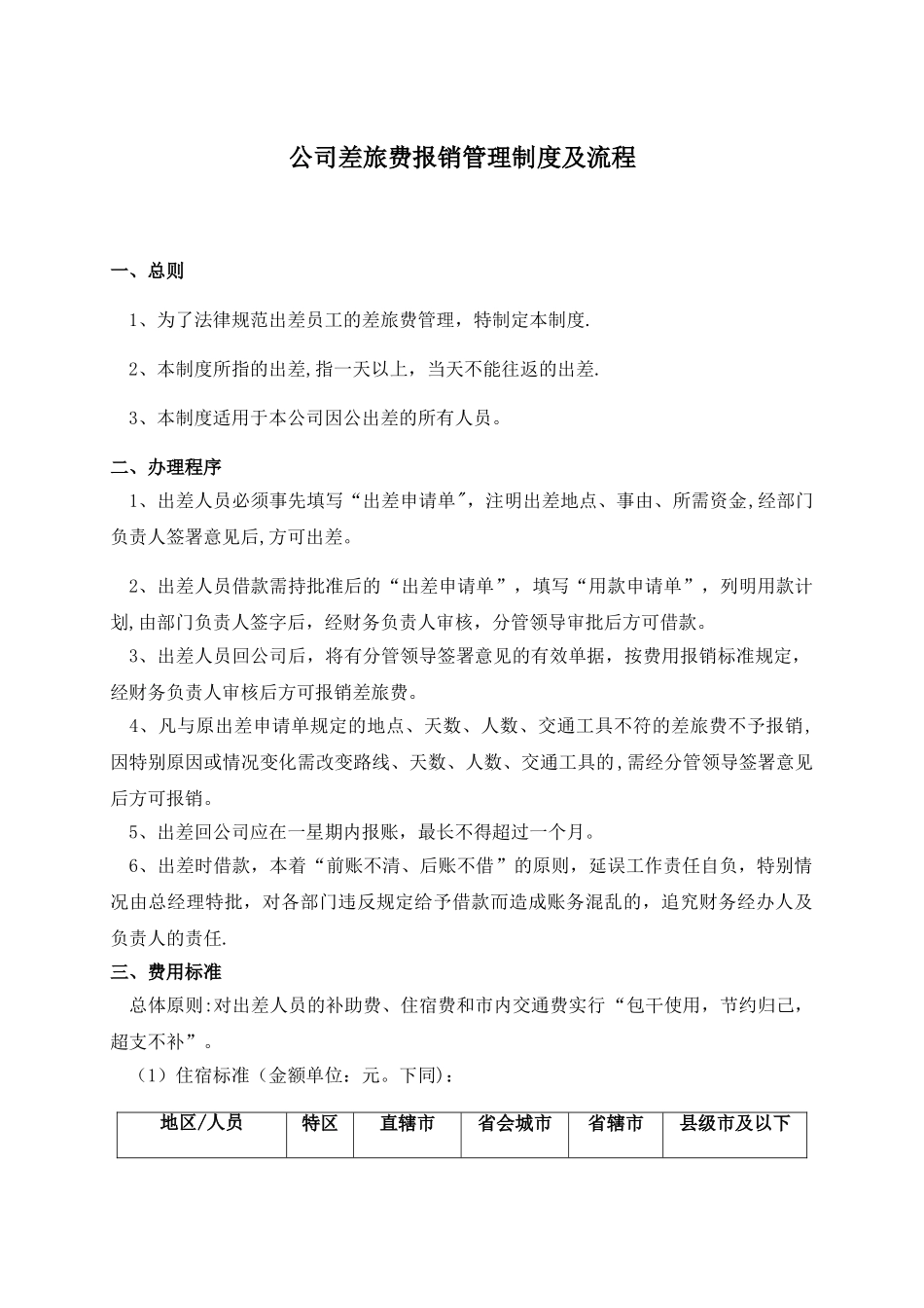公司差旅费报销管理制度及流程26618_第1页