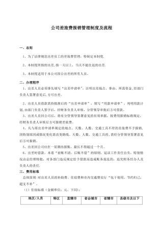 公司差旅费报销管理制度及流程26618
