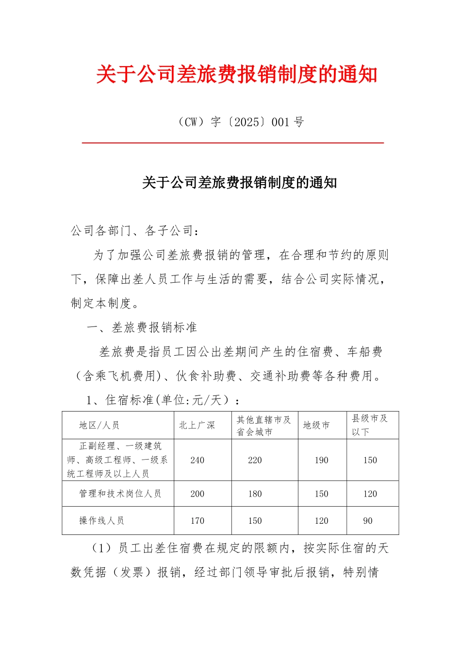 公司差旅费管理报销制度-2025_第1页
