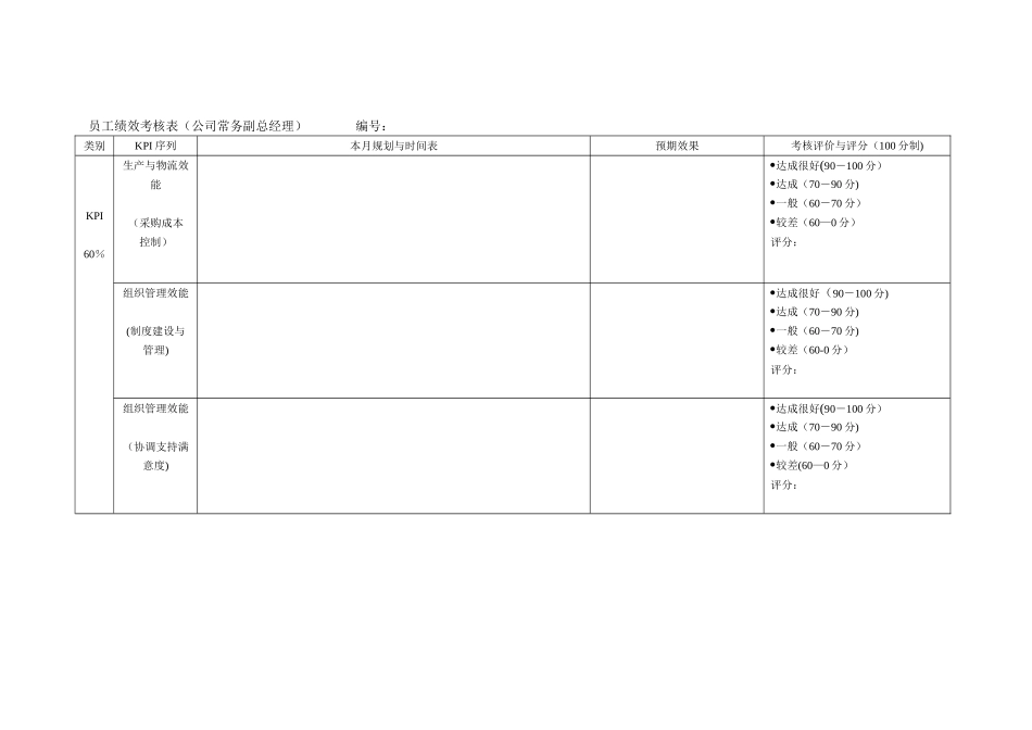 公司常务副总经理员工绩效考核表_第1页