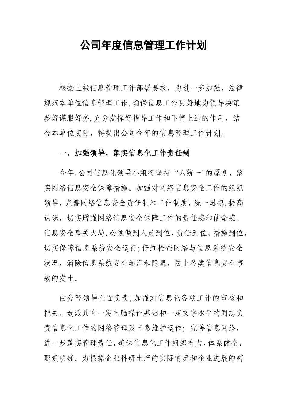 公司年度信息管理工作计划_第1页