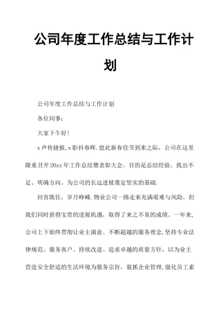 公司年度工作总结与工作计划