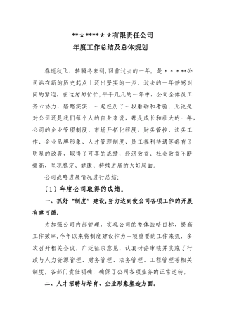 公司年度工作总结及战略规划模板