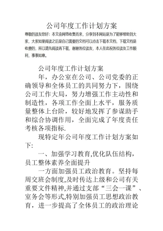 公司年度工作计划方案