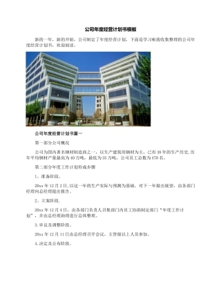 公司年度经营计划书模板