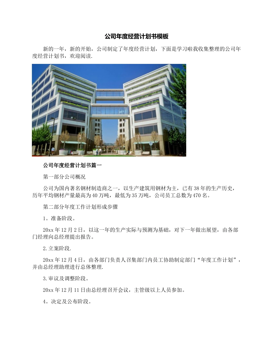 公司年度经营-计划书模板_第1页